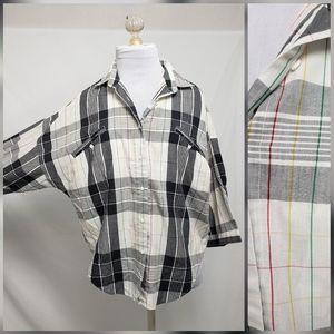 80s Vintage Plaid Oversize Top Medium